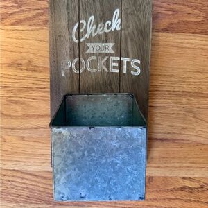 Wall Pocket Organizer for Laundry, Faux Wood & Galvanized Metal, Farmhouse